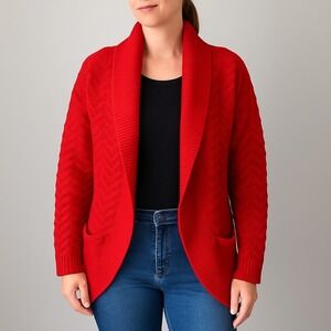 Vintage 90s Side Effects Red Knit Open Front Cardigan‎ Sweater M Shawl Collar